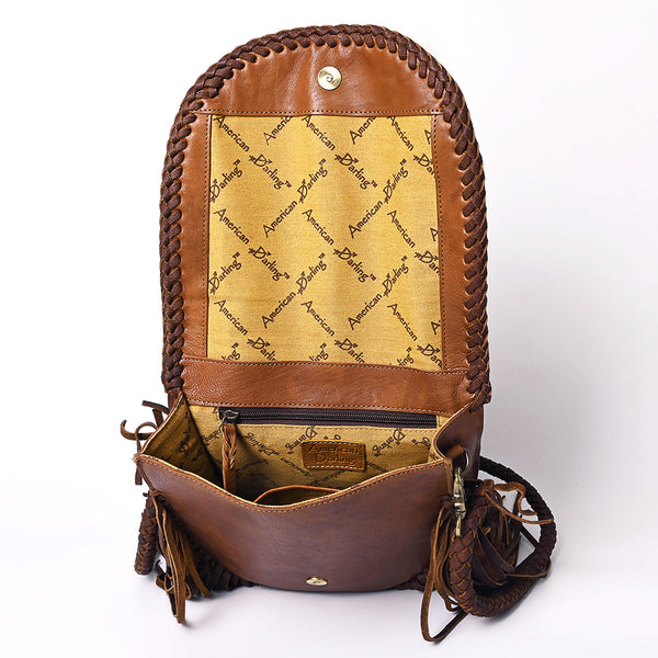 ADBGM262 Braided Fringe Messenger Bag - Genuine Leather with Turquoise Concho