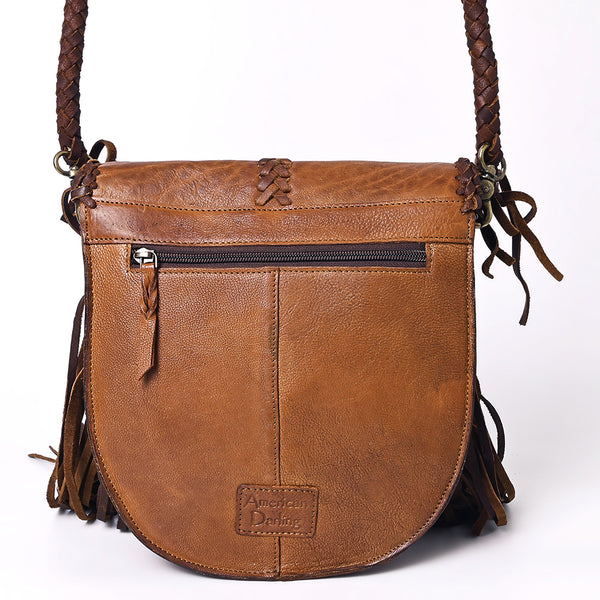 ADBGM262 Braided Fringe Messenger Bag - Genuine Leather with Turquoise Concho