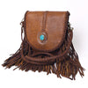ADBGM262 Braided Fringe Messenger Bag - Genuine Leather with Turquoise Concho