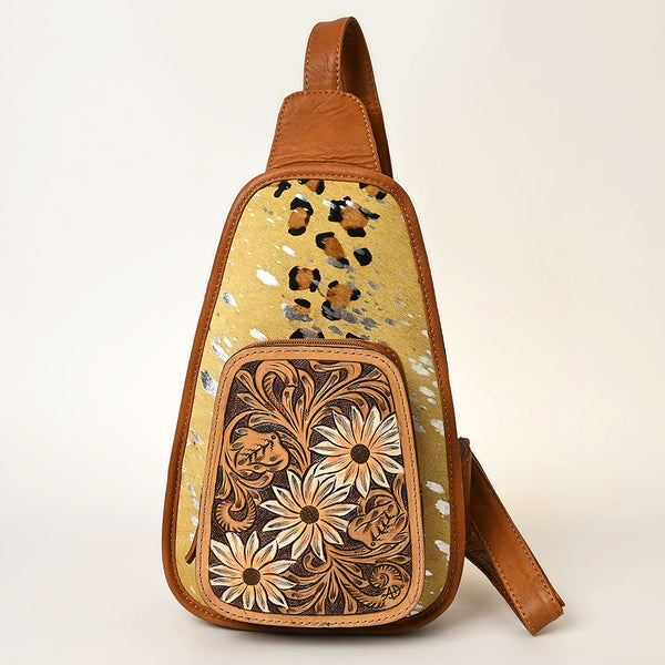ADBG1146 American Darling Floral Hand Tooled Bag -Hair on Cowhide Sling