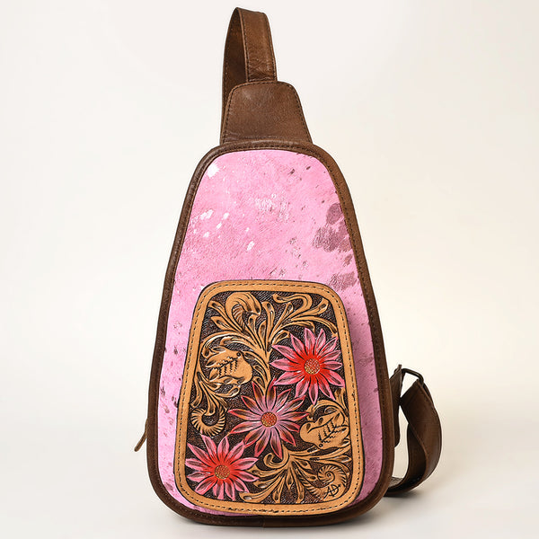 ADBG1146 American Darling Pink Cowhide Sling Bag -Tooled Leather Backpack