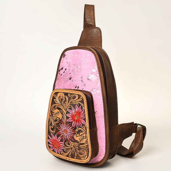 ADBG1146 American Darling Pink Cowhide Sling Bag -Tooled Leather Backpack