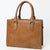 ADBGM371 Tan Structured Leather Tote Bag - Western Minimalist Handbag with Stitched Corner Accents