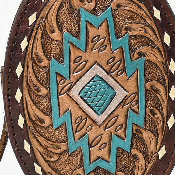 ADBG1411 American Darling Western Genuine Leather Hand-Tooled Wristlet Bag with Buckstitch Detailing