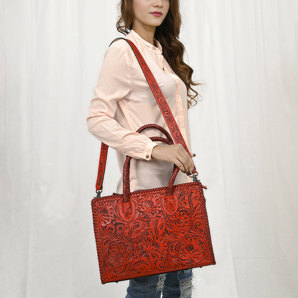 ADBG1412 American Darling Western Hand-Tooled Genuine Leather Tote Bag for Everyday Carry
