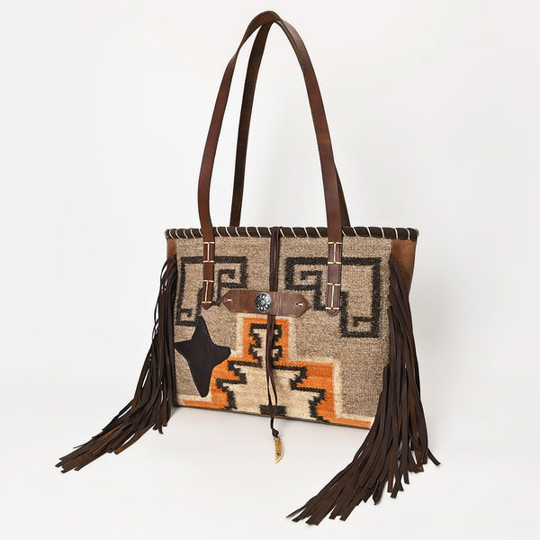 ADBG1113 American Darling Hand-Woven Saddle Blanket Western Tote Bag Genuine Leather Fringe Purse