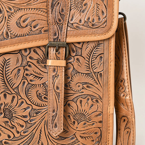 ADBG1417 American Darling Western Genuine Leather Hand-Tooled Floral Briefcase Bag for Work & Travel