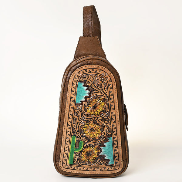 ADBG1425 American Darling Hand-Tooled Western Leather Sling Bag | Genuine Leather Floral Carved
