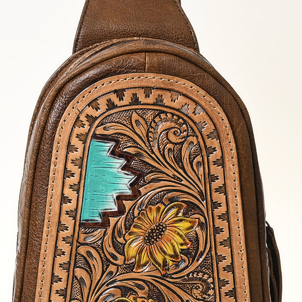 ADBG1425 American Darling Hand-Tooled Western Leather Sling Bag | Genuine Leather Floral Carved