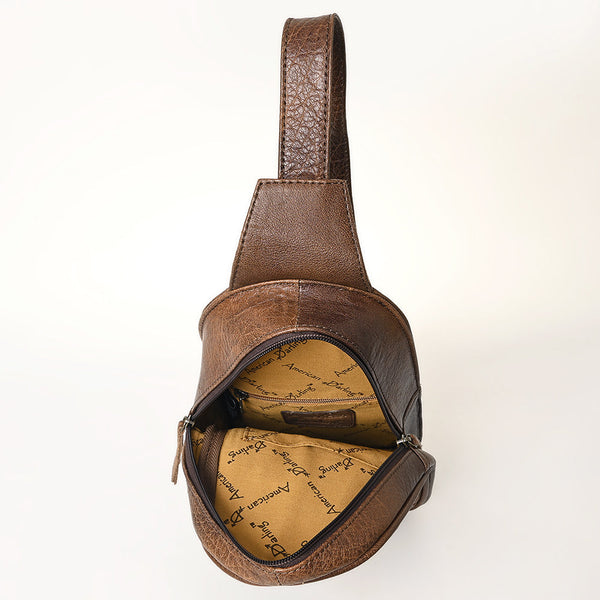 ADBG1425 American Darling Hand-Tooled Western Leather Sling Bag | Genuine Leather Floral Carved