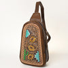 ADBG1425 American Darling Hand-Tooled Western Leather Sling Bag | Genuine Leather Floral Carved