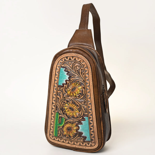 ADBG1425 American Darling Hand-Tooled Western Leather Sling Bag | Genuine Leather Floral Carved