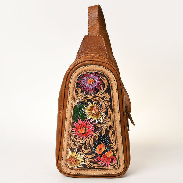 ADBG1425 American Darling Hand-Tooled Western Leather Sling Bag | Genuine Leather Floral Carved