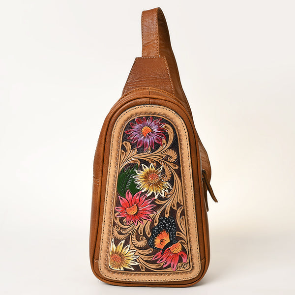 ADBG1425 American Darling Hand-Tooled Western Leather Sling Bag | Genuine Leather Floral Carved