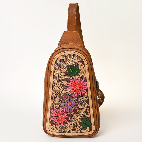 ADBG1425 American Darling Hand-Tooled Western Leather Sling Bag | Genuine Leather Floral Carved