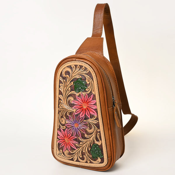 ADBG1425 American Darling Hand-Tooled Western Leather Sling Bag | Genuine Leather Floral Carved