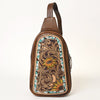 ADBG1425 American Darling Hand-Tooled Western Leather Sling Bag | Genuine Leather Floral Carved