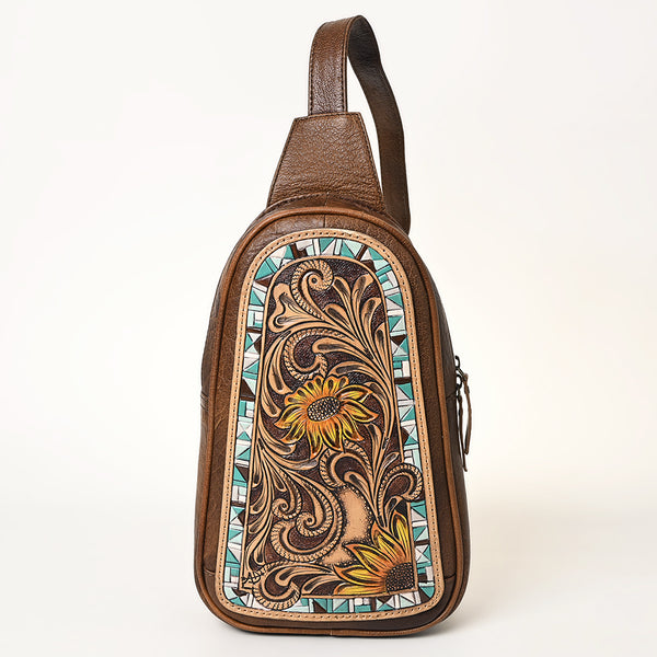 ADBG1425 American Darling Hand-Tooled Western Leather Sling Bag | Genuine Leather Floral Carved