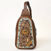 ADBG1425 American Darling Hand-Tooled Western Leather Sling Bag | Genuine Leather Floral Carved