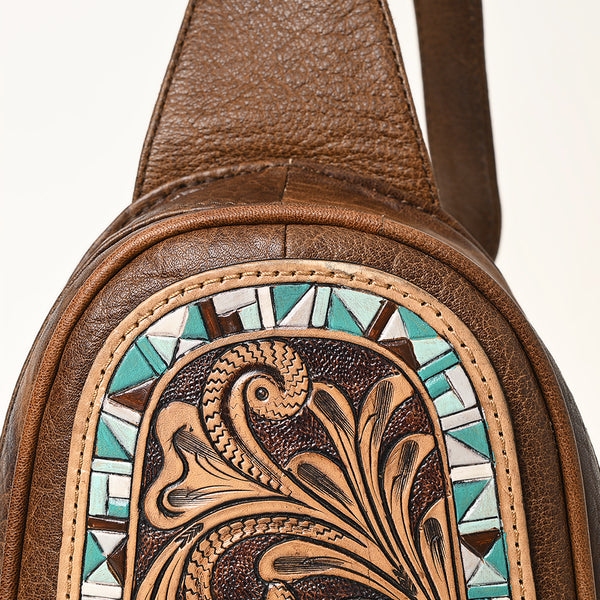 ADBG1425 American Darling Hand-Tooled Western Leather Sling Bag | Genuine Leather Floral Carved