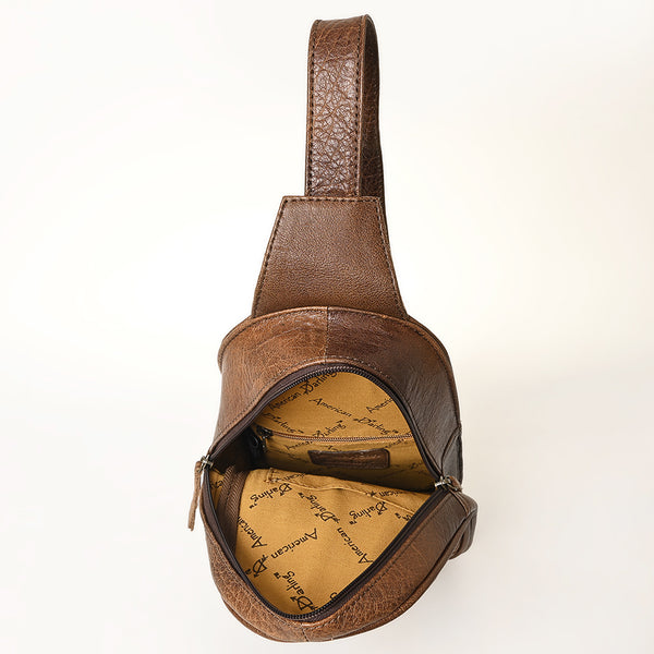 ADBG1425 American Darling Hand-Tooled Western Leather Sling Bag | Genuine Leather Floral Carved