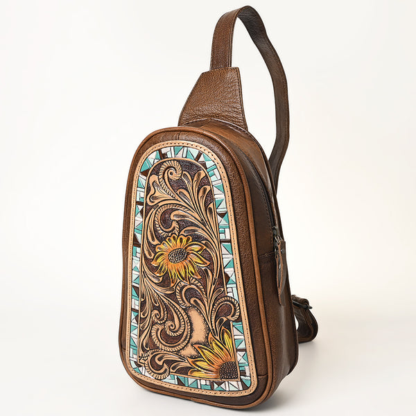 ADBG1425 American Darling Hand-Tooled Western Leather Sling Bag | Genuine Leather Floral Carved