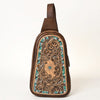 ADBG1425 American Darling Hand-Tooled Western Leather Sling Bag | Genuine Leather Floral Carved