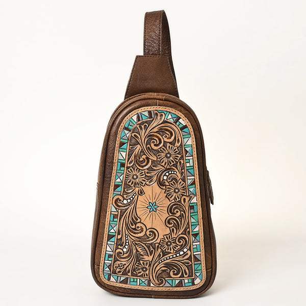 ADBG1425 American Darling Hand-Tooled Western Leather Sling Bag | Genuine Leather Floral Carved