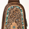 ADBG1425 American Darling Hand-Tooled Western Leather Sling Bag | Genuine Leather Floral Carved