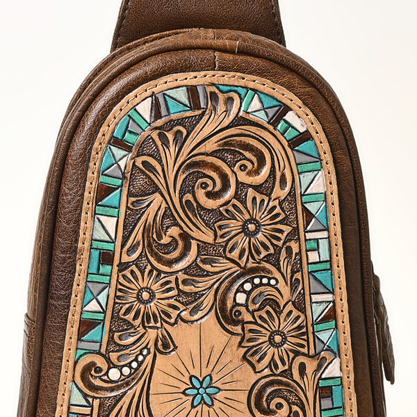 ADBG1425 American Darling Hand-Tooled Western Leather Sling Bag | Genuine Leather Floral Carved