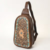 ADBG1425 American Darling Hand-Tooled Western Leather Sling Bag | Genuine Leather Floral Carved