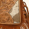ADBG1425 American Darling Western Leather Sling Bag with Hand-Tooled Detailing & Hair-On Cowhide Fringe | Crossbody