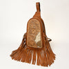ADBG1425 American Darling Western Leather Sling Bag with Hand-Tooled Detailing & Hair-On Cowhide Fringe | Crossbody