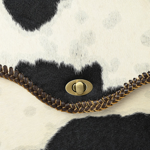 ADBGM377 Hair-On Cowhide Messenger Bag with Top Handle & Turn Lock - Western Briefcase Messenger