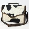 ADBGM377 Hair-On Cowhide Messenger Bag with Top Handle & Turn Lock - Western Briefcase Messenger