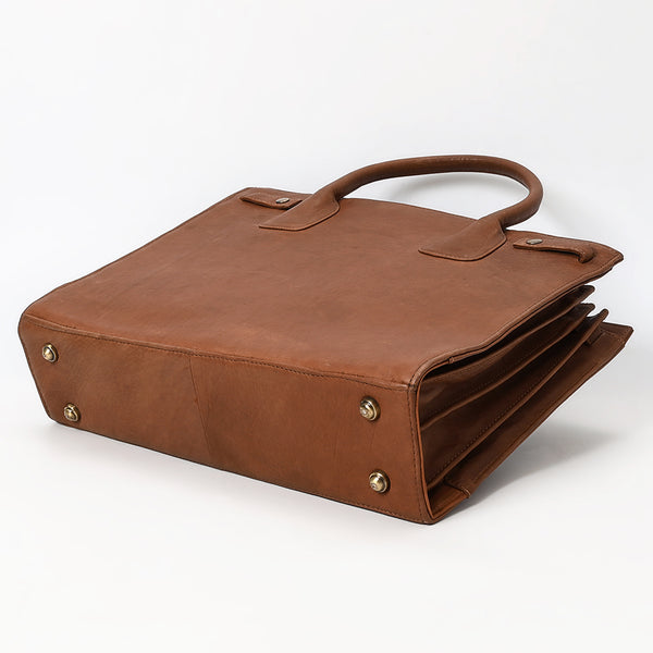 ADBGM383 Structured Brown Leather Tote Bag - Western Minimalist Handbag for Everyday or Office Use