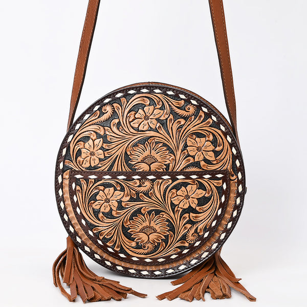 ADBGA517 American Darling Western Leather Canteen Bag Hand Tooled Floral With Tassels