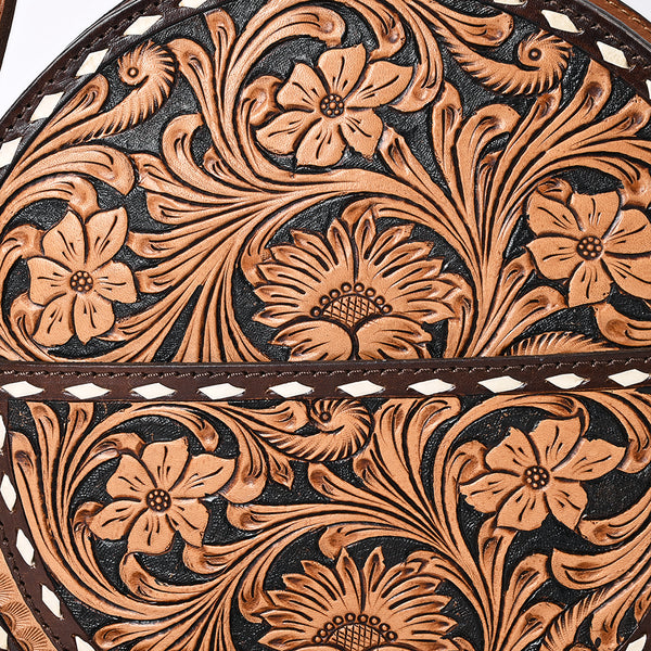 ADBGA517 American Darling Western Leather Canteen Bag Hand Tooled Floral With Tassels