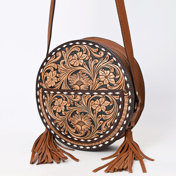 ADBGA517 American Darling Western Leather Canteen Bag Hand Tooled Floral With Tassels