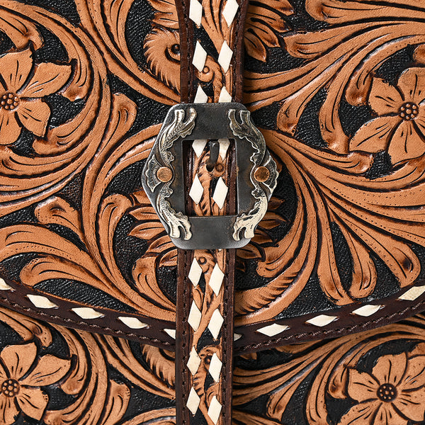 ADBGA522 American Darling Western Leather Hand Tooled Floral Carved Messenger Bag