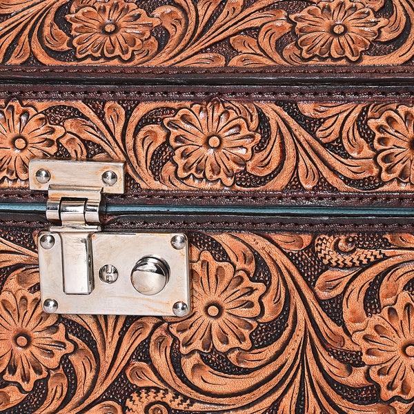 ADBGA523 American Darling Western Leather Hand Tooled Floral Carved Jewelry Case