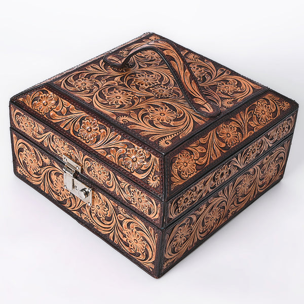 ADBGA523 American Darling Western Leather Hand Tooled Floral Carved Jewelry Case