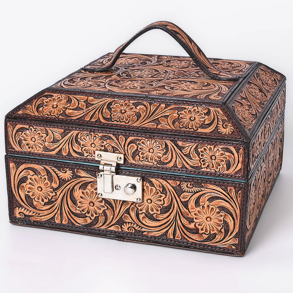 ADBGA523 American Darling Western Leather Hand Tooled Floral Carved Jewelry Case