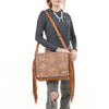 ADBGZ800 Hand-Tooled Leather Fringe Backpack Bag - Western Floral Crossbody in Saddle Tan