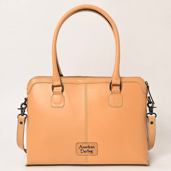 LC-ADBGZ801 Hand-Tooled Leather Tote Satchel - Western Floral Laptop Bag in Natural Tan
