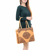 ADBGZ803 Hand-Tooled Leather Tote Bag - Western Medallion Floral Design in Natural Tan