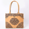 ADBGZ803 Hand-Tooled Leather Tote Bag - Western Medallion Floral Design in Natural Tan