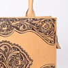 ADBGZ803 Hand-Tooled Leather Tote Bag - Western Medallion Floral Design in Natural Tan