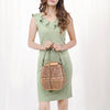 LC-ADBGZ804 Hexagon Hand-Tooled Leather Tote Bag - Western Floral Artisan Purse in Natural Tan