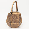 LC-ADBGZ804 Hexagon Hand-Tooled Leather Tote Bag - Western Floral Artisan Purse in Natural Tan
